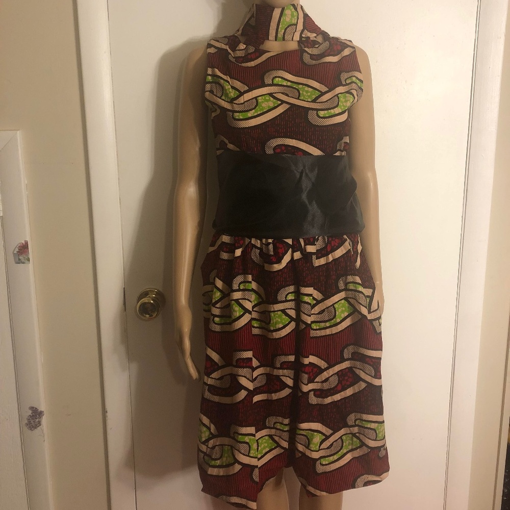 African Dress - made with Real African Cotton Nigerian Fabric, with Satin Band